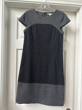 Vince Two-Tone Gray Cap-Sleeve Mini Dress